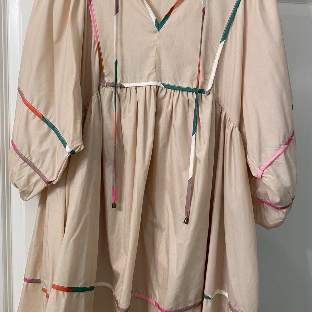 Charming Cream Women’s Dress with Colorful Accents